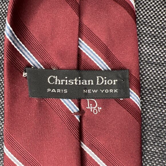Christian Dior Necktie Burgundy Red Striped Classic Power Tie 3" Wide 54" Long - Picture 3 of 6